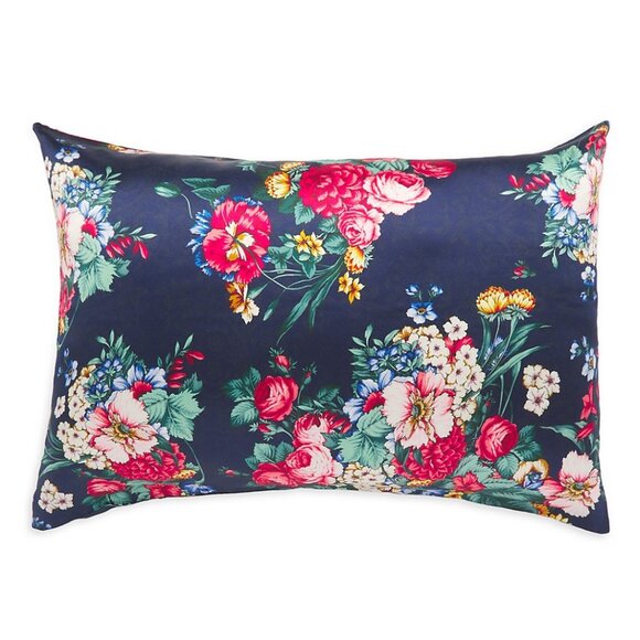 Johnny Was Decklyn Pillow Case Silk Flower Zipper Navy Blue Pink Home 2 pc NEW - Picture 2 of 11